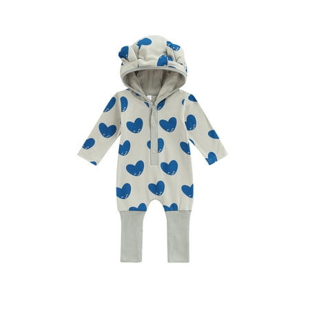 

hirigin Infant Girl Hearts Pattern Romper Long Sleeve Casual Hooded Bodysuit