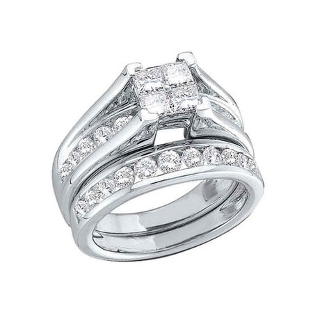 - 10kt White Gold Womens Princess Diamond Bridal Wedding Engagement Ring Band Set 1/2 Cttw
