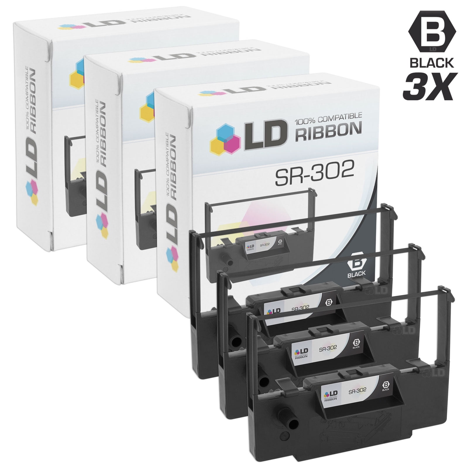 Black, 5-Pack LD Compatible Printer Ribbon Cartridge Replacement for Brother SR-302 