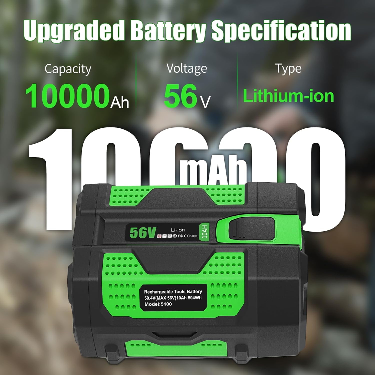 10.0Ah Replacement for EGO 56V Battery, 10000mAh Lithium Ion Battery Compatible with All Power 56V CS1604 CS1804 CS1403 LB6504 LB5804 LB6500 HTA2000 PH1400 Tools