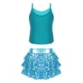 thumbnail image 2 of iiniim Kids Girls Jazz Hip Hop Dance Sequin Spaghetti Straps Tops with Tiered Ruffle Skirt Set Dancewear Lake Blue 8, 2 of 7