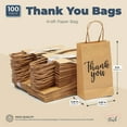 thumbnail image 2 of Sparkle and Bash Paper Thank You Bags - 9 x 5.3 x 3 In, Brown, Set of 100 with Handles for Party Favors & Wedding Favors, 2 of 10