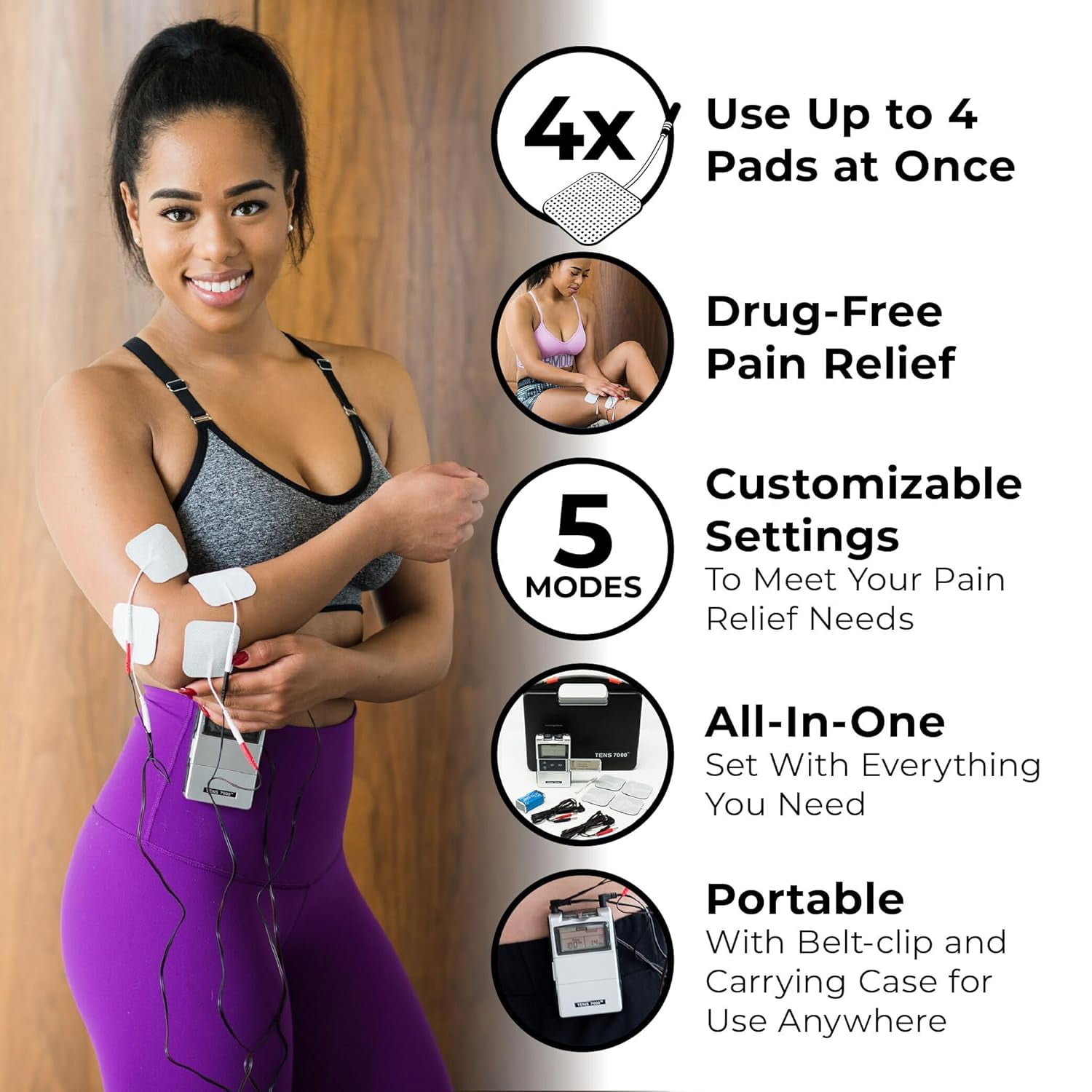 TENS 7000 Digital TENS Unit, Muscle Stimulator Machine for Pain Relief, 6.25" x 7.00" x 2.00"