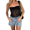thumbnail image 2 of Yunliwuli Women's Lace Tube Tops Off Shoulder Sleeveless Backless See Through Front Split Ruched Tie Up Crop Tops for Summer, 2 of 10