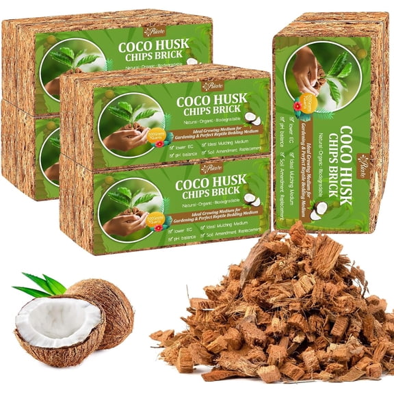 10 Pack Coco Chips Substrate for Plants- 11lb 100% Organic Coconut Husk Brick with Low EC and pH Balanced, High Expansion Coconut Substrate Coco Husk Mulch for Garden Flowers, Herbs, Planting