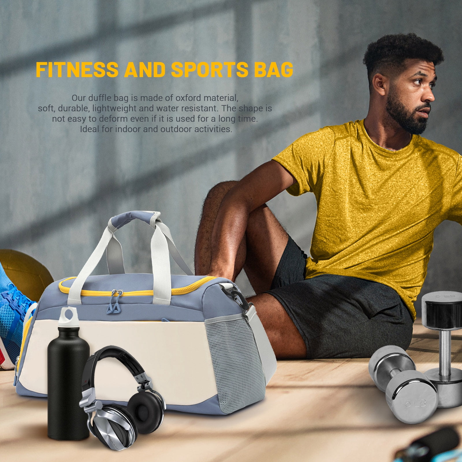 Sports Gym Bag with Wet Pocket & Shoe Compartment, Waterproof Travel Duffel Bags for Women Men, Weekender Carry on Overnight Tote Workout Bag for Yoga Swimming Hospital (Blue)