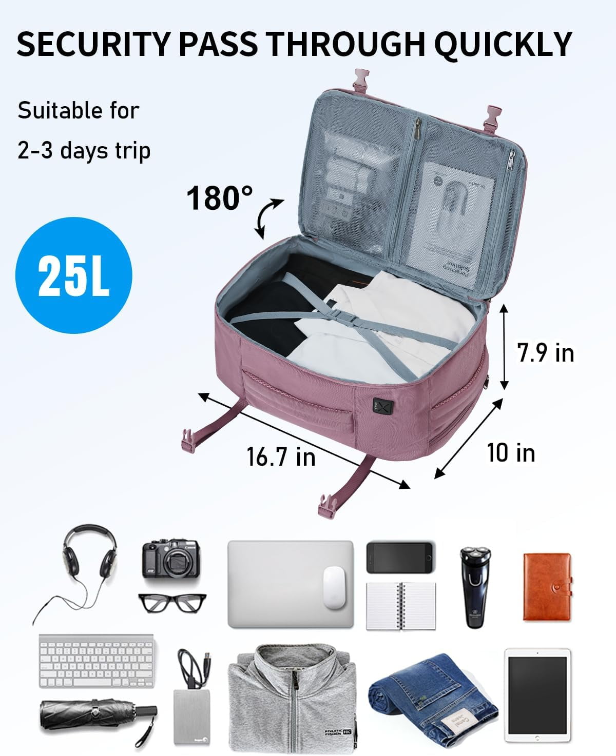 Men's Business Backpack 25L Carry-on Travel Backpack With USB Charging Port Flight Approved Waterproof Full Open Weekender Bag With Side Handle