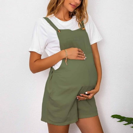 qelini Maternity Overalls Pants for Women High Waist Belly Support Pants Elastic Solid Color Full Length Trousers
