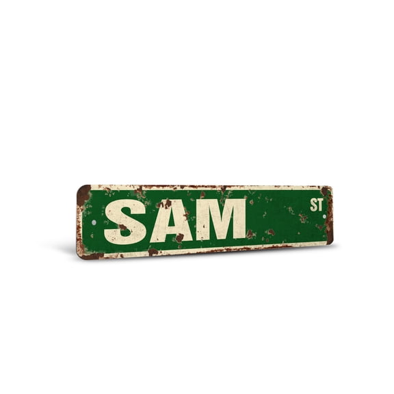 SAM Vintage Style Rustic Street Sign – Childrens Name Room Sign Retro Decorative Wall Sign for Home, Bar, Garage, or Outdoor Use | 4" X 18" Plastic Road Sign