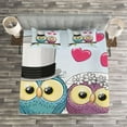 thumbnail image 3 of Ambesonne Owl Quilted Bedspread Set 3 Pcs, Cartoon Married Couple Fun, Queen Size, Purple Blue Pink, 3 of 3