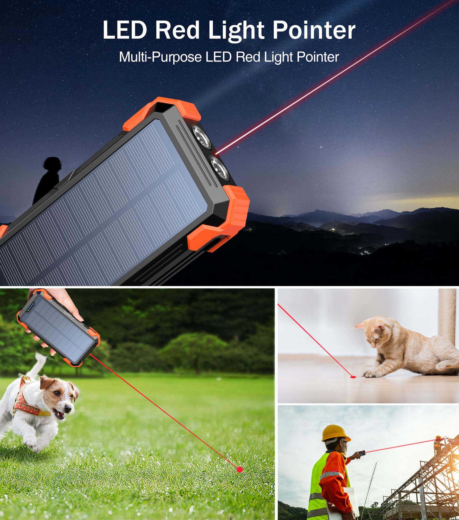 42800mAh Solar Power Bank with Built-in Cables, Solar Charging, Flashlight, and 15W Fast Charging