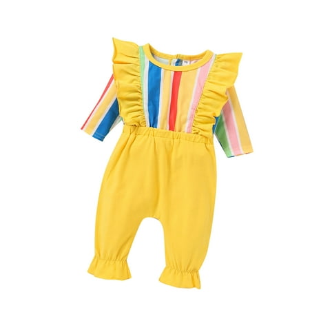 

MELDVDIB Baby Romper Newborn Infant Baby Girls Winter Rainbow Print Patchwork Romper Jumpsuit Clothes Gift on Clearance