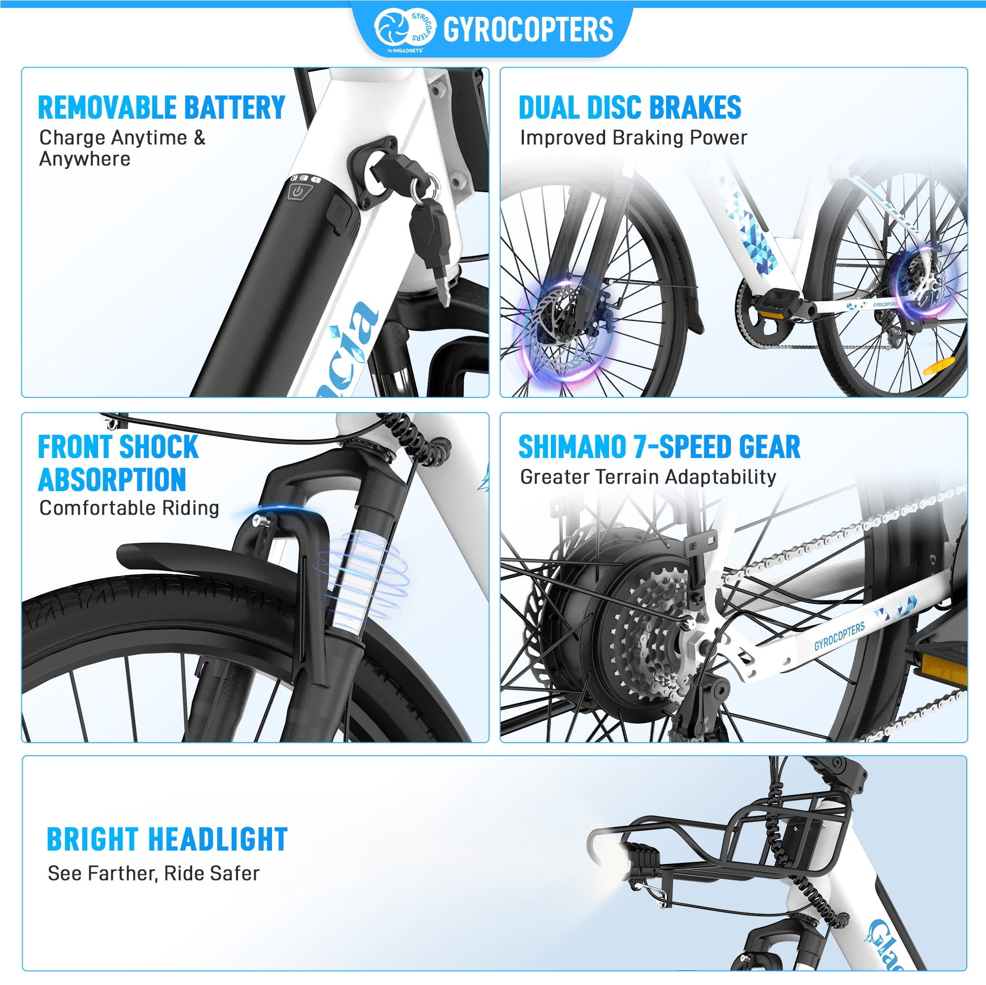 Gyrocopters Glacia Long Range Electric Bike with GPS Tracker