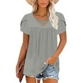 thumbnail image 4 of Summer Tee Shirts for Womens Criss-Cross V Neck Tunics Tops Short Ruffled Sleeve Shirts Babydoll Front Pleated T Shirts Plain Basic Tops Shirts Light Breathable Tunics Blouses Holiday Outfits, 4 of 5