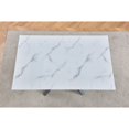 thumbnail image 3 of 7pc Marbre Blanc Enveloppé Table à Manger avec Verre Trempé et Chaises Blanches, 3 of 5