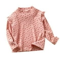 thumbnail image 2 of CUZIBR Girls T Shirts Ribbed Knitting Heart Floral Print Base T-Shirt Ruffles Long Sleeve Layering Soft Tee Fashion Outwear Clothing,PK2,6-7 Years, 2 of 3
