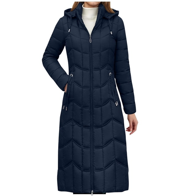 Women's Mid-Length Quilted Coat with Hidden Pockets - Hooded Design for Cold Weather Protection
