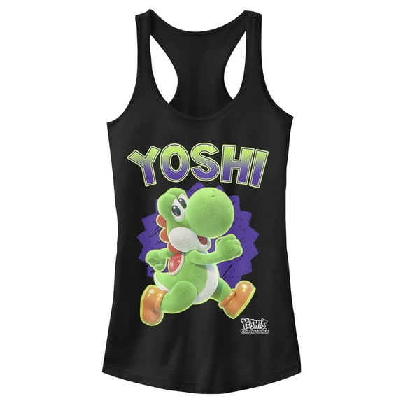 Junior's Nintendo Yoshi '90s Vibe Racerback Tank Top Black X Small