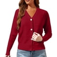 thumbnail image 2 of HLKJKLS Winter Clothing For Women Lightweight V Neck Cardigan Button Down Cable Knit Sweater Long Sleeve Knit Fabric Red Xs-Xxl, 2 of 5