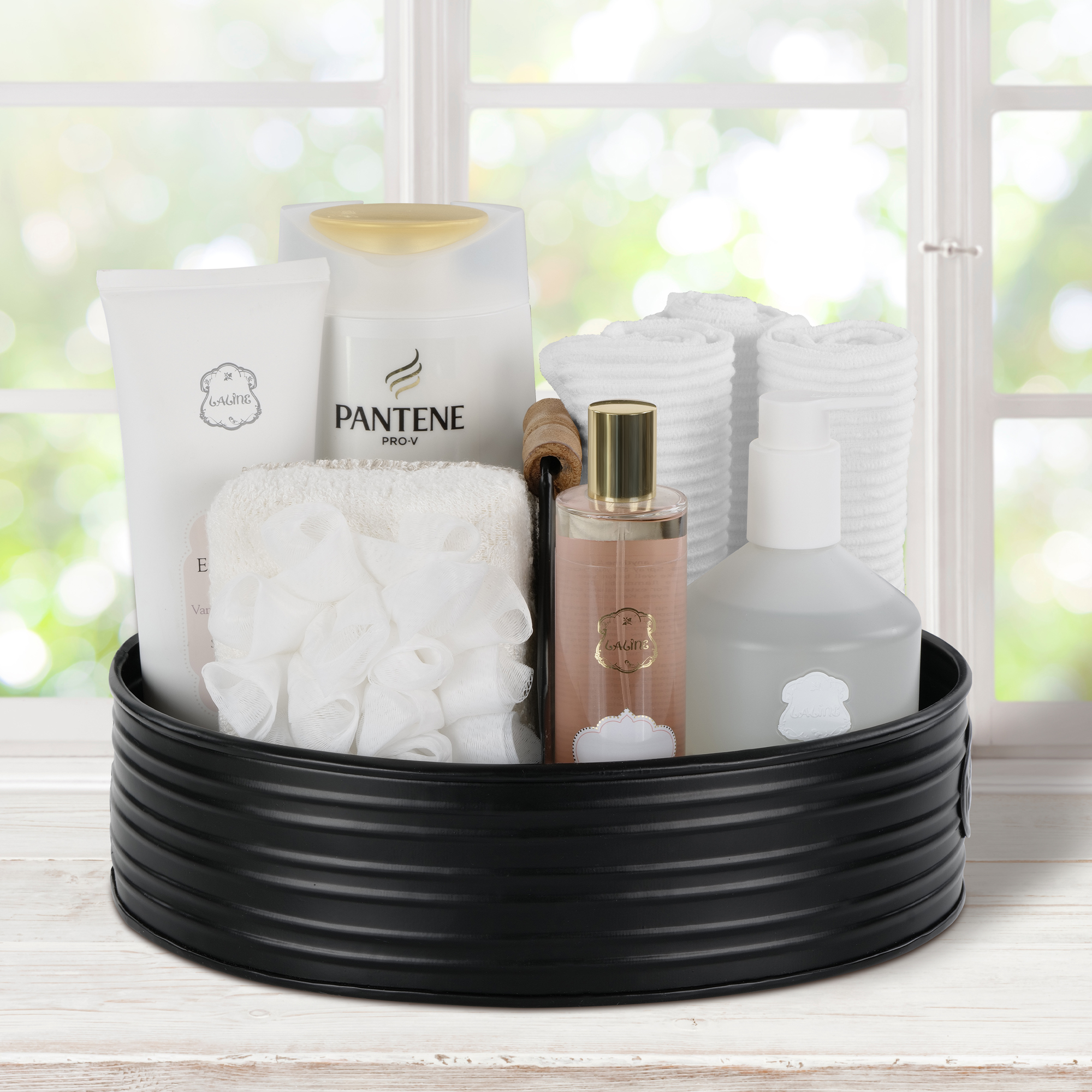 Autumn Alley Farmhouse Rustic Shower Caddy Basket for Bathroom - Toiletries Countertop Organizer, Decorative Bathroom Caddy, Bathroom Accessories with Toilette Label, 11" x 6.25", Black, Large