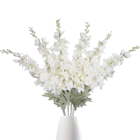 2PCS Delphinium Artificial Flwoers Cream White Fake Flowers Long Stem Snapdragon Flowers for Tall Vase for Wedding Centerpieces Home Party