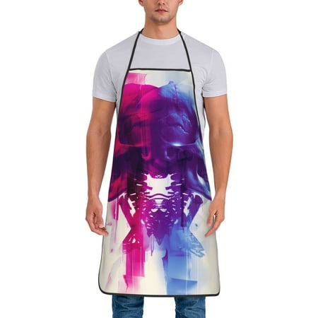 

Junzan Dual Skulls Colorful Fusion Print Kitchen Cooking Aprons Chef Apron for Men and Women Professional for Cooking Bib Aprons for Kitchen/Crafting/BBQ/Drawing