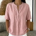 thumbnail image 2 of Women’s Cotton Linen Polo Shirt Casual Short Sleeve Button Down Summer Tops, S, 2 of 4