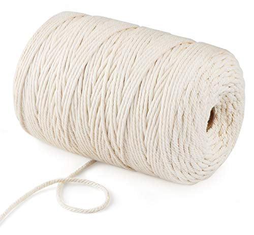 New 200m 3mm Macrame Cords Natural Cotton Rope 4-Strands Twisted Cotton Cord DIY 