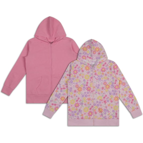 Pink Angel Girls Zip Up Hoodie 2-Pack – Cotton Blend Hooded Sweatshirts with Pockets – Kids Casual School Clothing, Lightweight Jacket