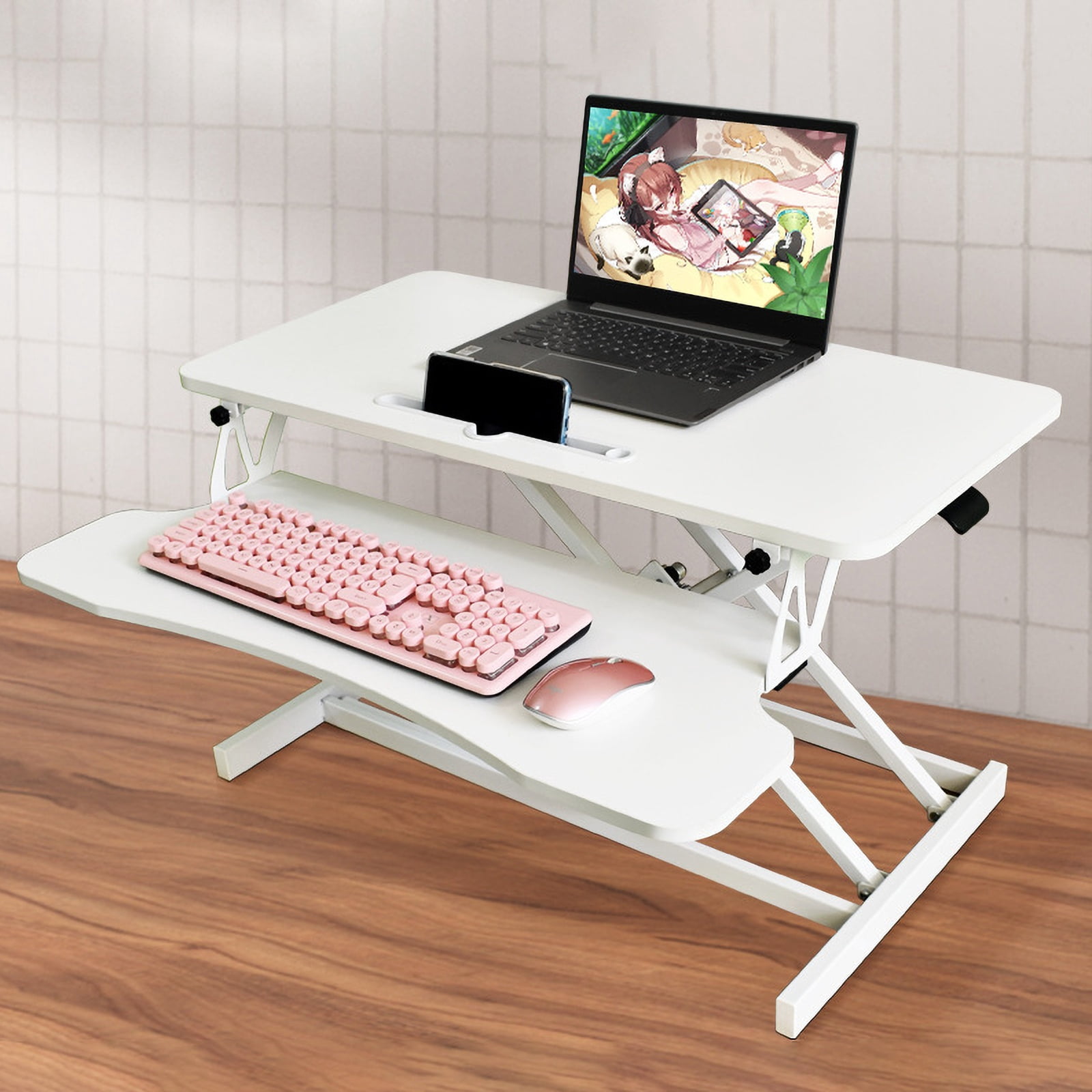 Deiokin 32" Height Adjustable Sit Stand Desk Converter, Dual Monitor & Laptop Workstation