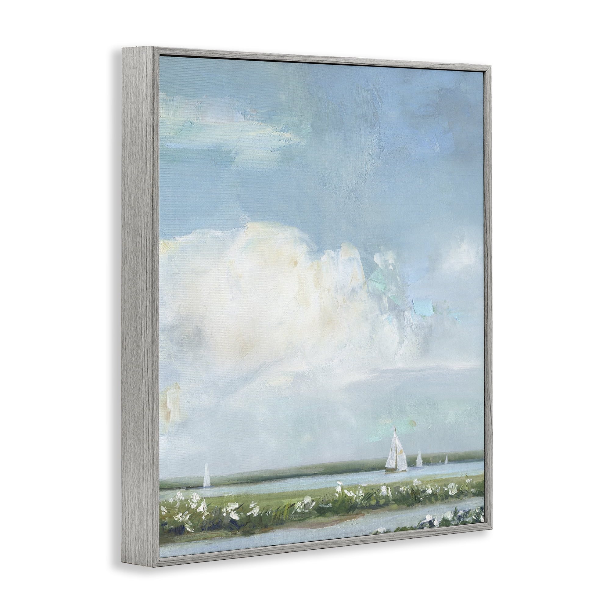 Stupell Industries Seaside Sailing Along Meadow Gray Framed Giclee Art, design by Sally Swatland