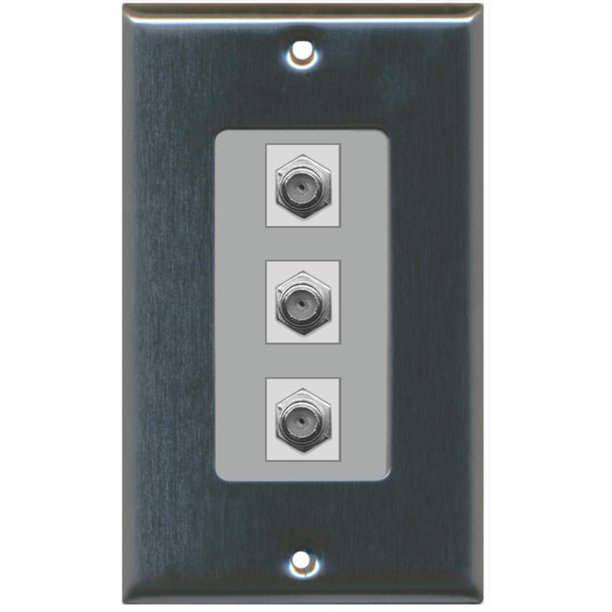 RiteAV 3 Port Coax Cable TV FType Decorative Wall Plate Stainless