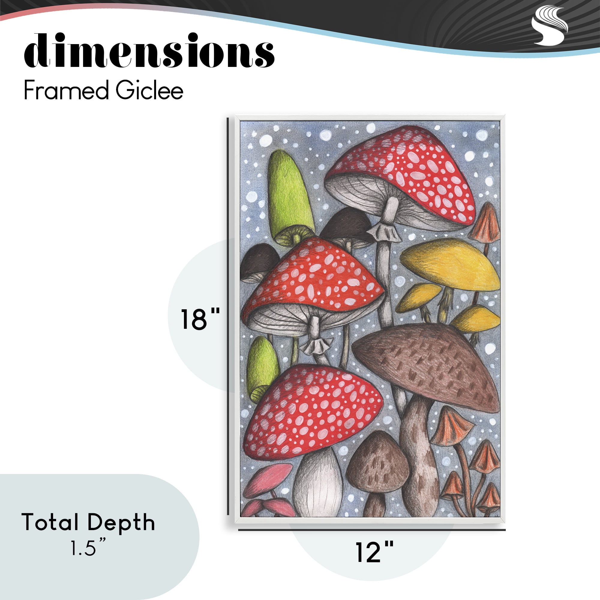 Sketched Magical Mushrooms White Framed Giclee Art, design by Cecilia Battaini