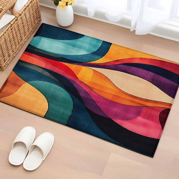 Vintage Geometric Bathroom Rug Washable 2x3 Entryway Rug Non Slip Modern Minimalist Abstract Art Front Door Mat Low Pile Indoor Doormat Throw Floor Carpet for Kitchen Bedroom Entrance