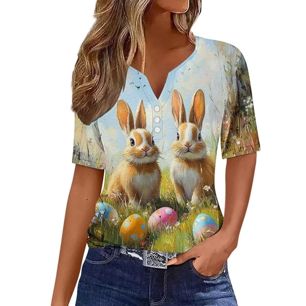 Blusas de Verano de las Mujeres Casual Gradiente Manga Corta V-Cuello Superior, Ligera Imitación de Tela de Estante para la Primavera Y el Verano Diario Y de Fiesta