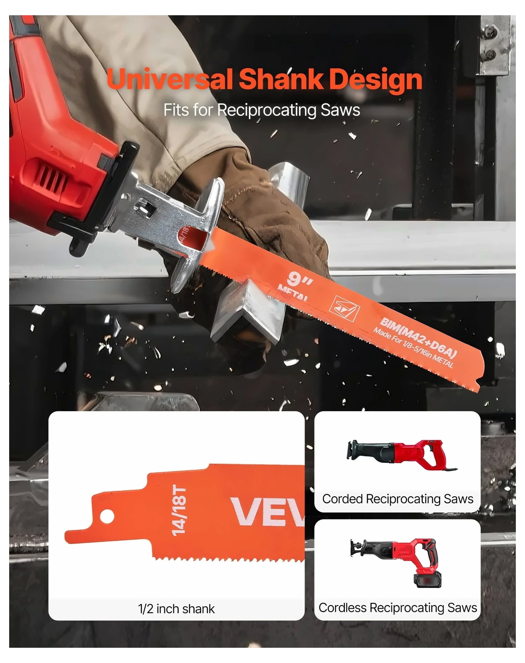 Reciprocating Saw Blades, 25 Pack, 14/18 TPI Bi-Metal Reciprocating Saw Blade Set with Universal Shank, Sharp Teeth for Fast and Smooth Cuts, for Cutting 1/8-5/16 inch Medium Metals, Orange