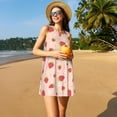 thumbnail image 3 of Zufioo Strawberries Print Women's Dress, Round Neck Long Sleeveless Dress, Summer Clothing Suitable for Leisure, Beach, Work, 3 of 7