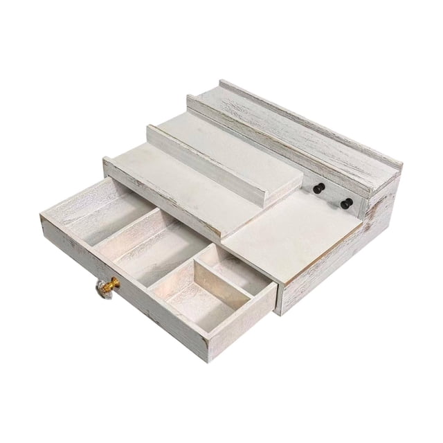 Soporte de perfume de madera con cajón, estructura robusta, estante elevador, exhibición de fragancias para tocador para hombre, soporte de perfume de Mango de metal transparente