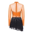 thumbnail image 4 of YiZYiF Women Sparkly Rhinestone Long Sleeve Figure Skating Dress Irregular Hem Skirt Lyrical Ballet Dance Wear Orange S, 4 of 6