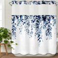 thumbnail image 3 of Blue Eucalyptus No Hook Shower Curtain Waterproof, Bathroom Curtains with Snap in Liners and See Through Top Window, Weeping Botanical Leaf Watercolor Hotel Style Bathtub Curtains Shower 66"Wx72"L, 3 of 8