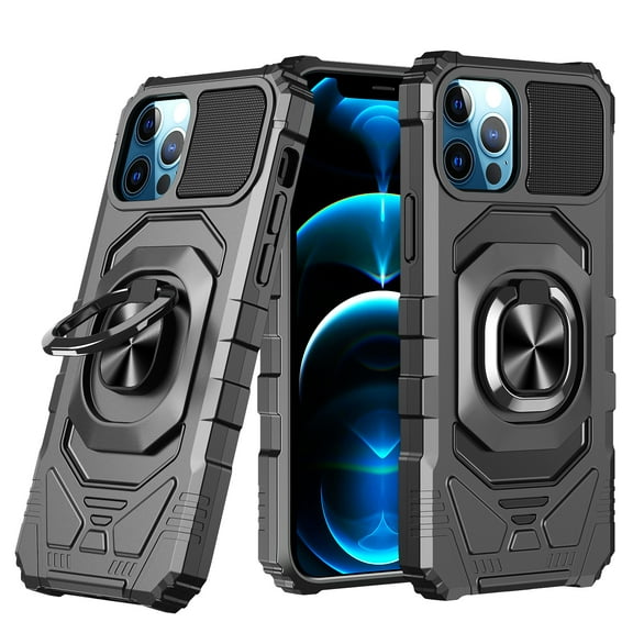 For iPhone SE 3 (2022) SE/8/7 Robotic Hybrid with Magnetic Ring Stand Case Cover - Black