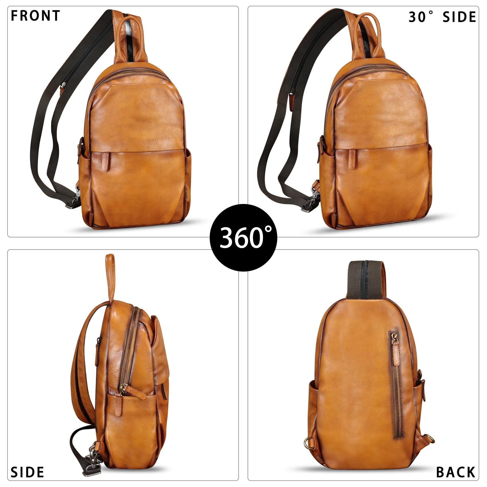 Genuine Leather Sling Bag for Men Women Retro Sling Backpack Purse Crossbody Bag