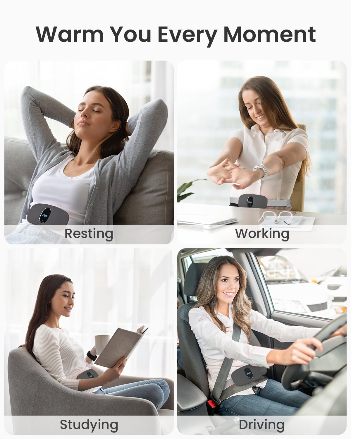 iDOO Cordless Heating Pad for Period Cramps, 3 Heat Setting, 3 Massage Modes,Birthday Mothers Day Gifts for Girlfriend Mom Wife Women, FSA HSA Eligible, Grey