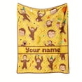 thumbnail image 2 of Personalized Custom Name Blanket, Soft Flannel Throw with Cute Cartoon Monkeys Bananas & Party Hats 280GSM, All-Season Cozy Home Decor, Durable Machine-Washable Gift for Birthdays & Holidays, 2 of 5