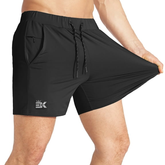 BROKIG Mens Lightweight Gym Shorts Running Workout Shorts with Pockets (Large, Black)