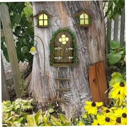 ShadeMart Glow in The Dark Fairy Door and Window for Trees, Outdoor Garden Decor with Miniature House for Stump or Yard