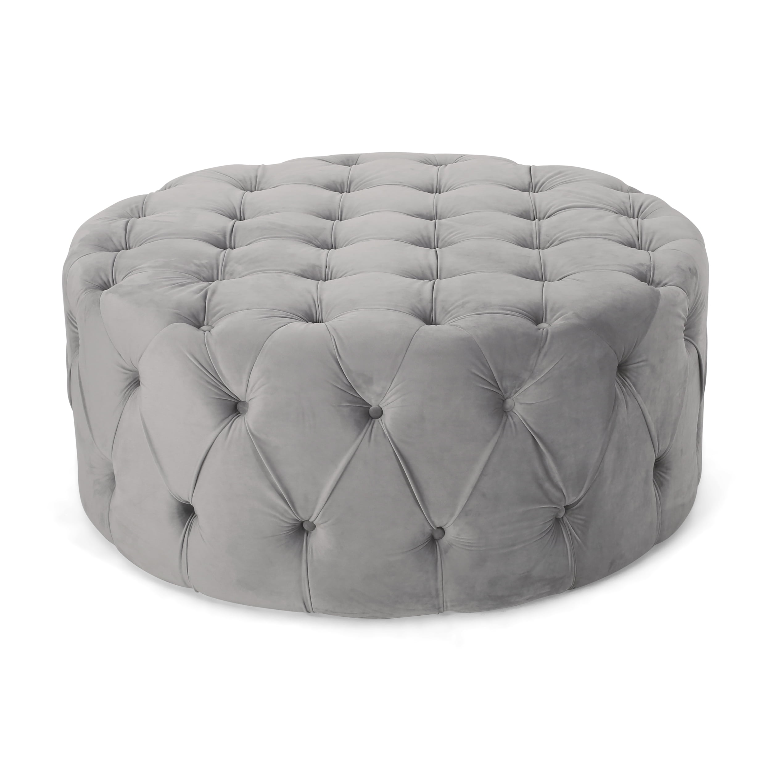 Velvet Upholstered Tuffet Grey Buttoned Round Footstools Tables Square Ottomans 