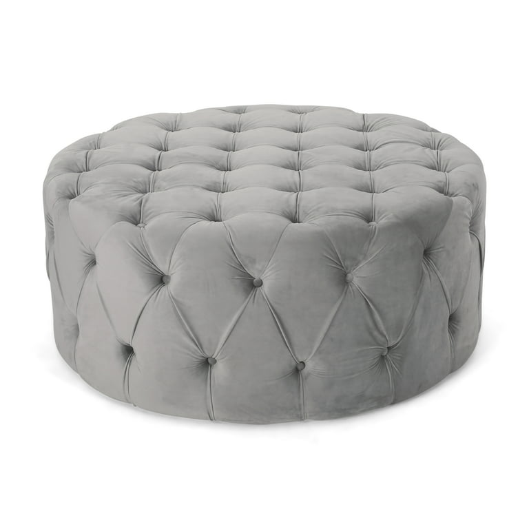 Noble House Vincent Modern Glam Round, Orla Round Tufted Fabric Ottoman