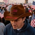 thumbnail image 2 of Fabrcox 1776-2026 USA 250th Anniversary Cowboy Hat Western America Flag Print Freedom Patriotic Independence Day 4th of July Hat Brown 22.04"-22.83", 2 of 4
