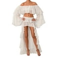 thumbnail image 2 of Coduop Women Outfit Set Long Sleeve Off Shoulder Crop Tops + Irregular Ruffle Skirt,Two Piece, 2 of 9
